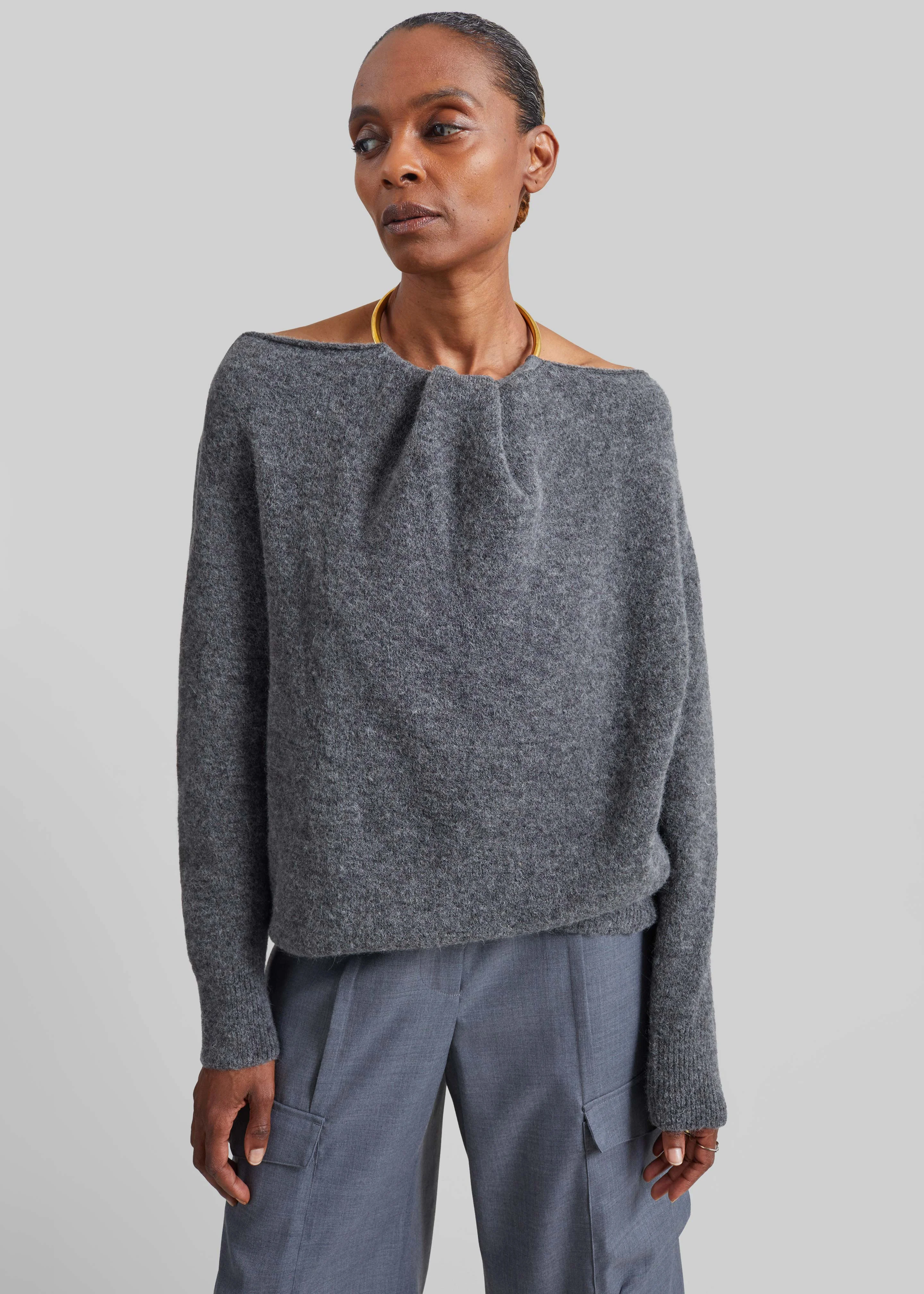 Darkpark Erin Knit Necklace Off-Shoulder Top - Grey - 1