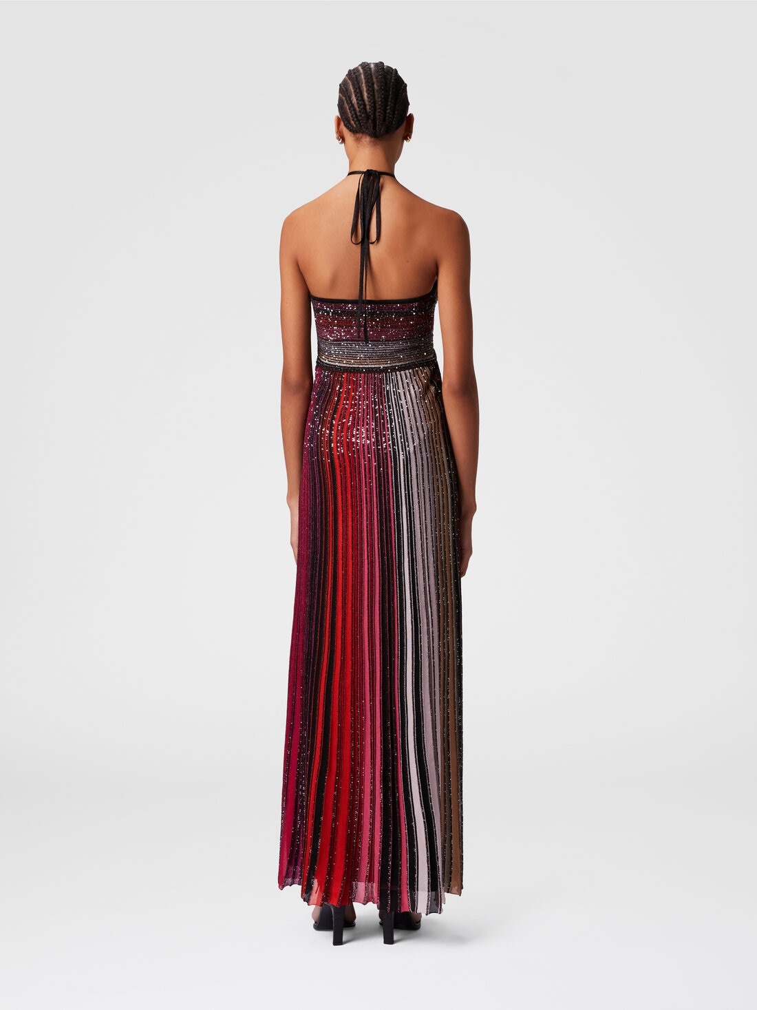 Long striped dress with sequins and neck fastening - 3