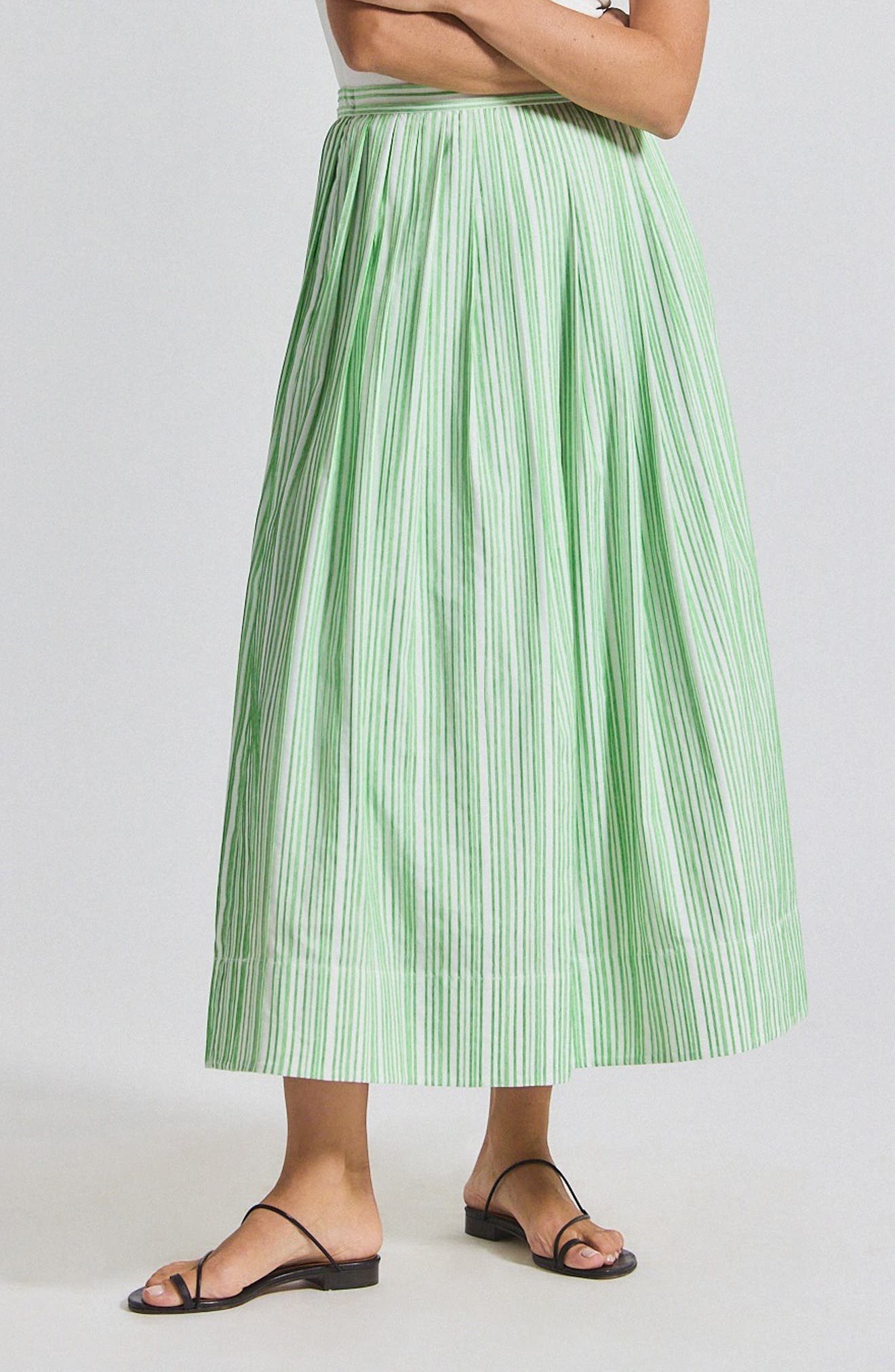 Derek Lam 10 Crosby Alexia Shirting Stripe Pintuck Pleat Shirt in Kelly Green/White at Nordstrom - 1