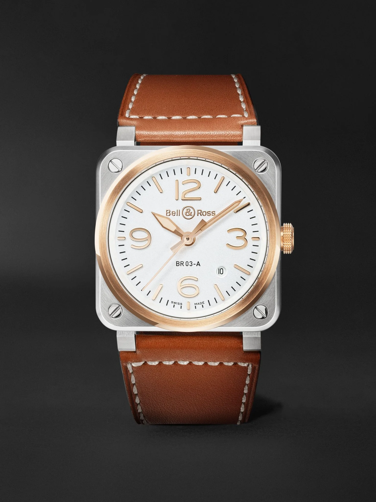 BR-03 Automatic 18-Karat Rose Gold and Steel Watch, Ref. BR03A-WH-STPG/SCA White - 1