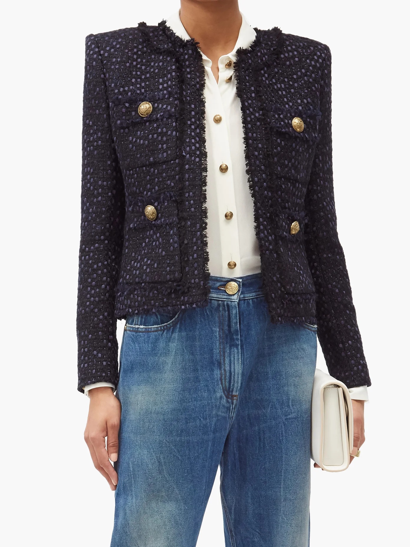 Collarless tweed jacket - 6