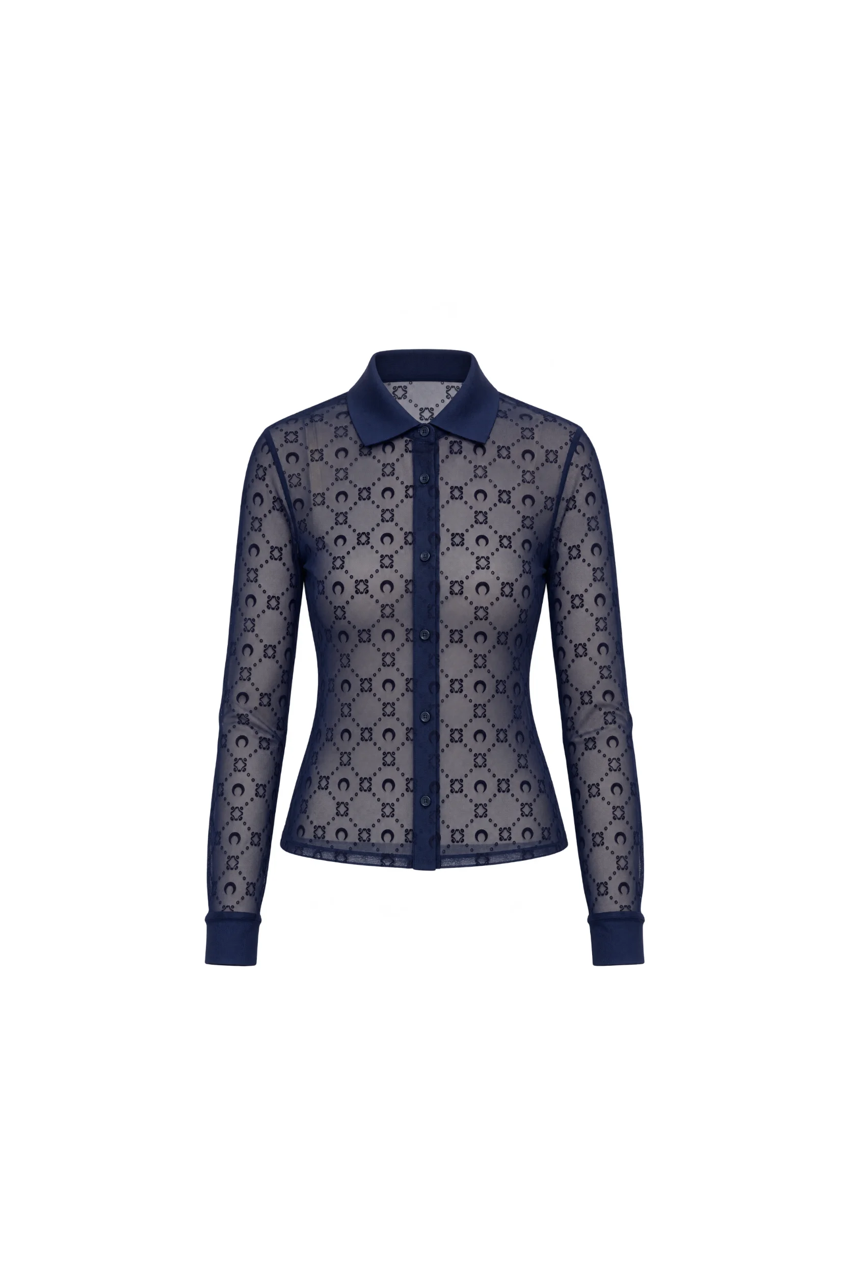 MOONOGRAM MESH FLOCK LONG SLEEVES POLO SHIRT - 1