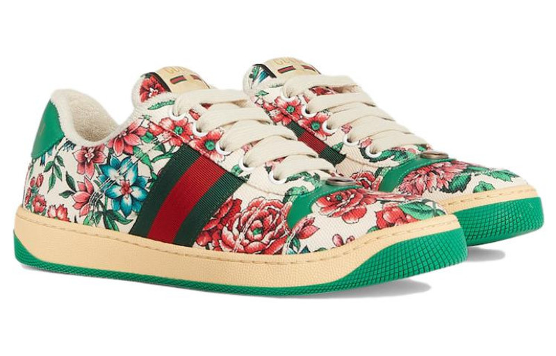 GUCCI (WMNS) Gucci Screener Floral Print Sneakers 'White Pink Green' 746405-FAB0L-8443 outlook