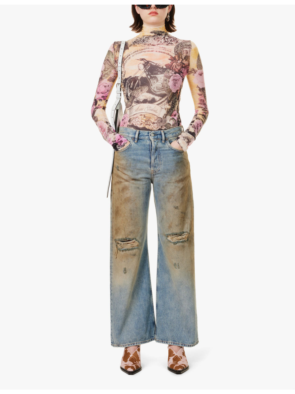 Distressed wide-leg mid-rise jeans - 2
