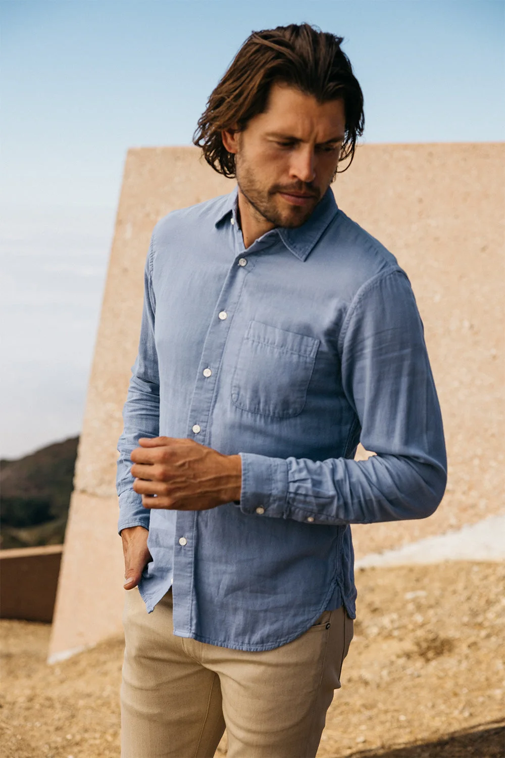 The Ripper Double Gauze Organic Cotton Shirt - Matte Blue - 1