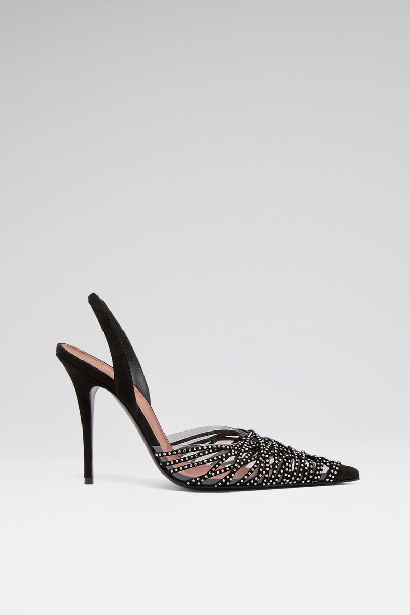 LORI CRYSTAL SLING 105 BLACK SUEDE AND WHITE CRYSTALS 1