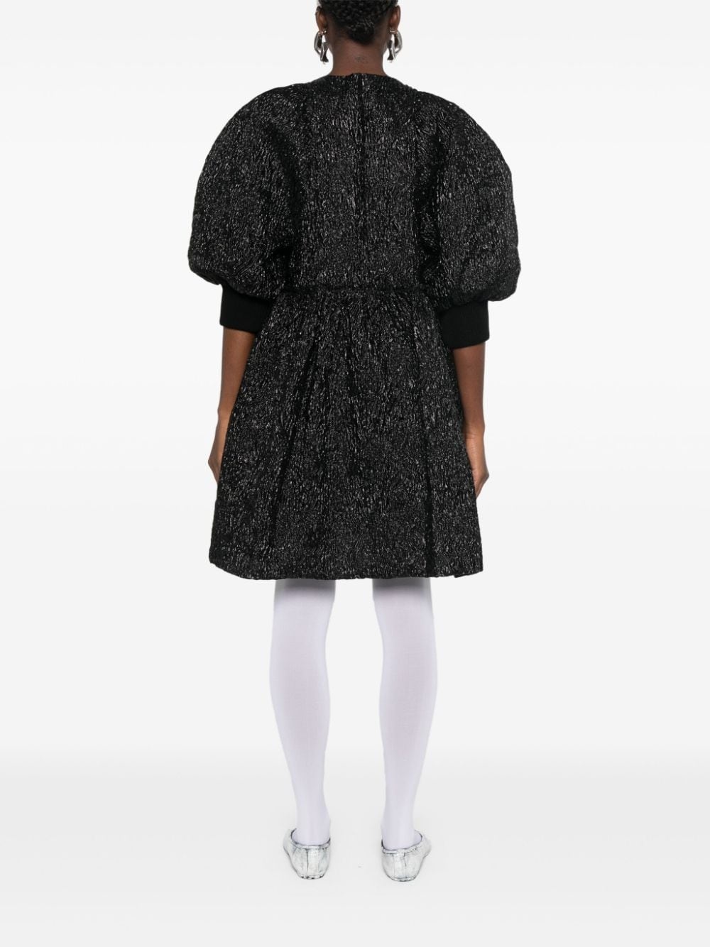 crushed-cloquÃ© puff-sleeves dress - 4