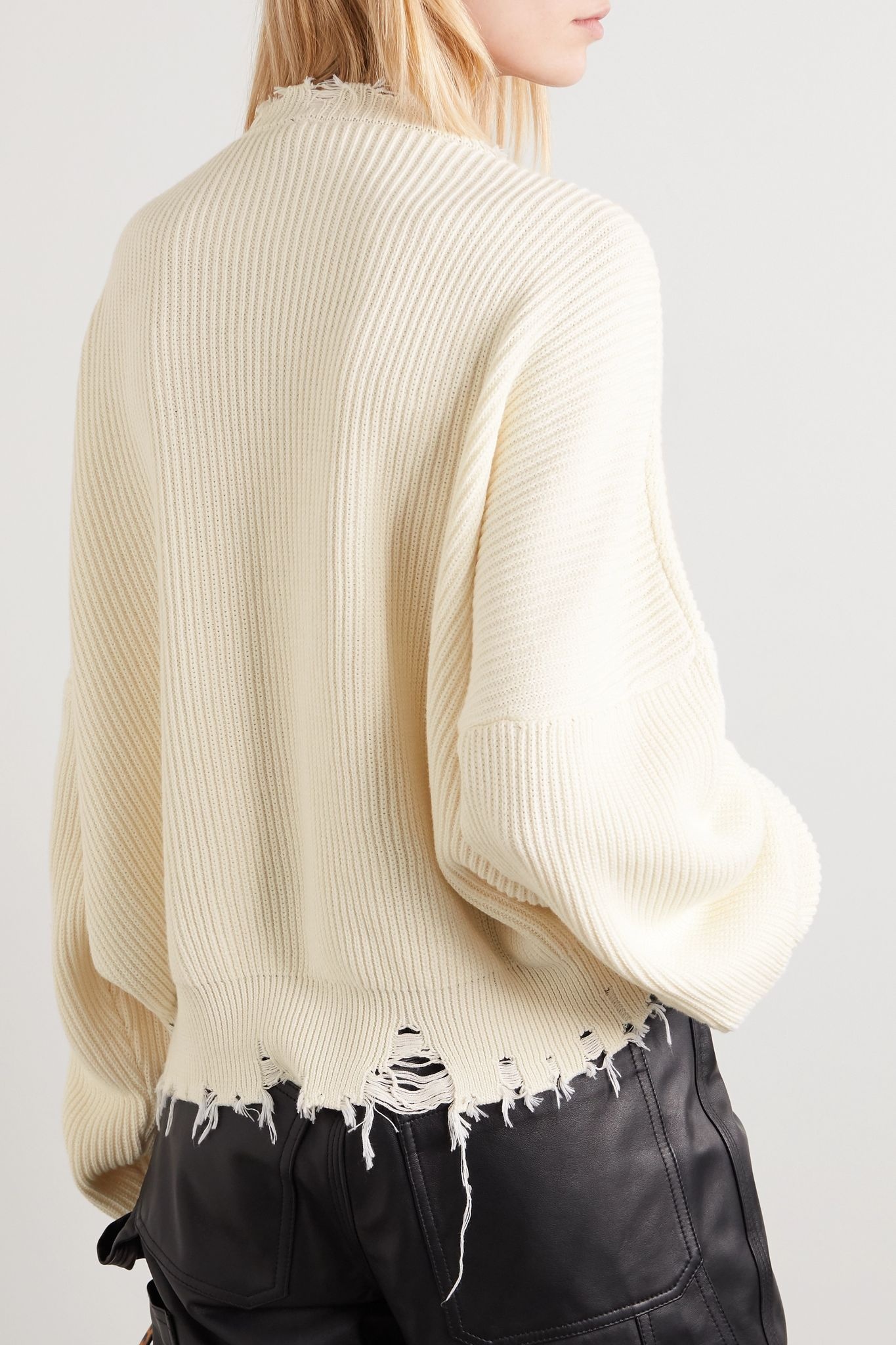 Distressed ribbed cotton and cashmere-blend sweater - 4