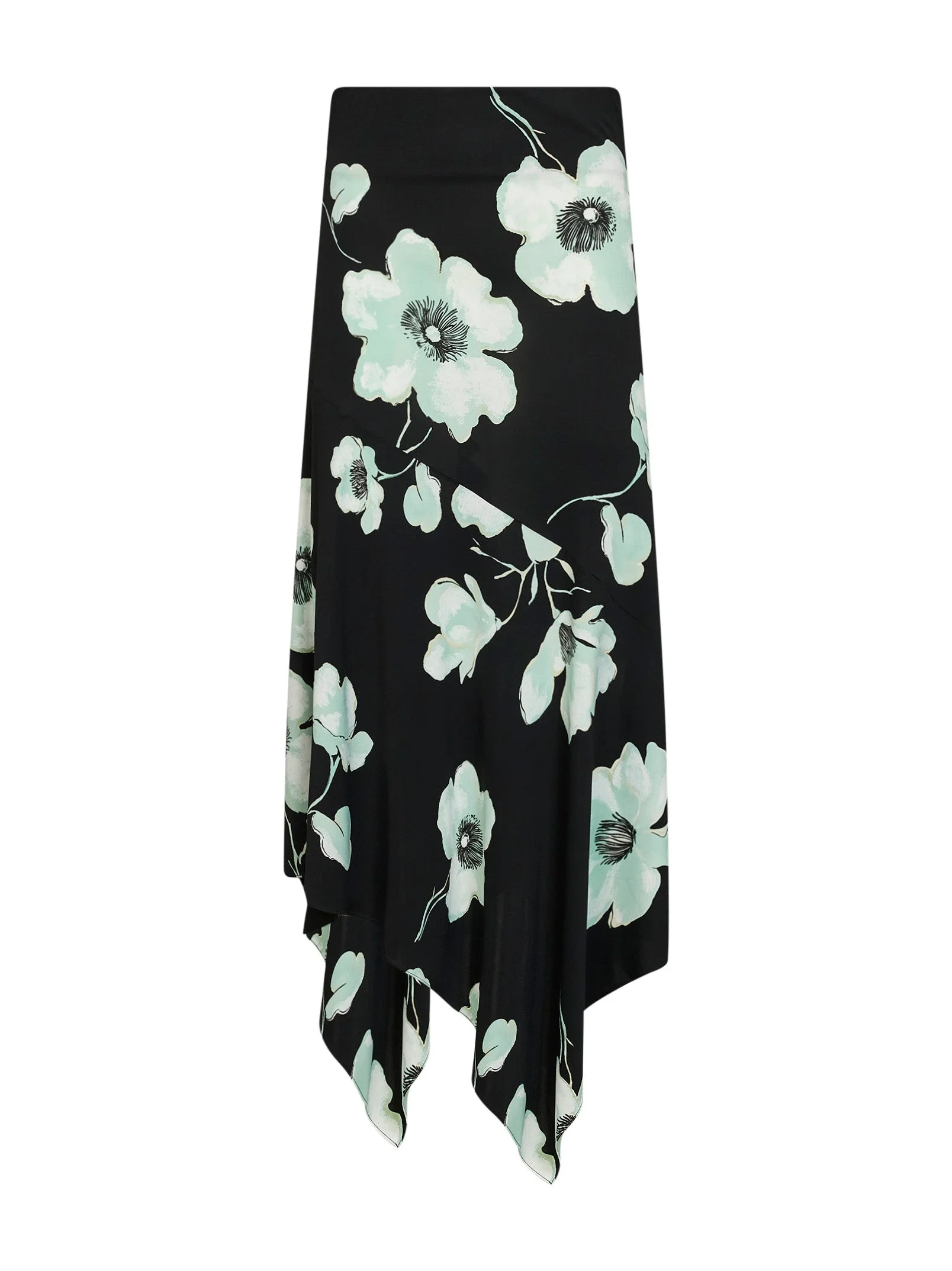 Black and aqua printed jersey asymmetric midi skirt - 1