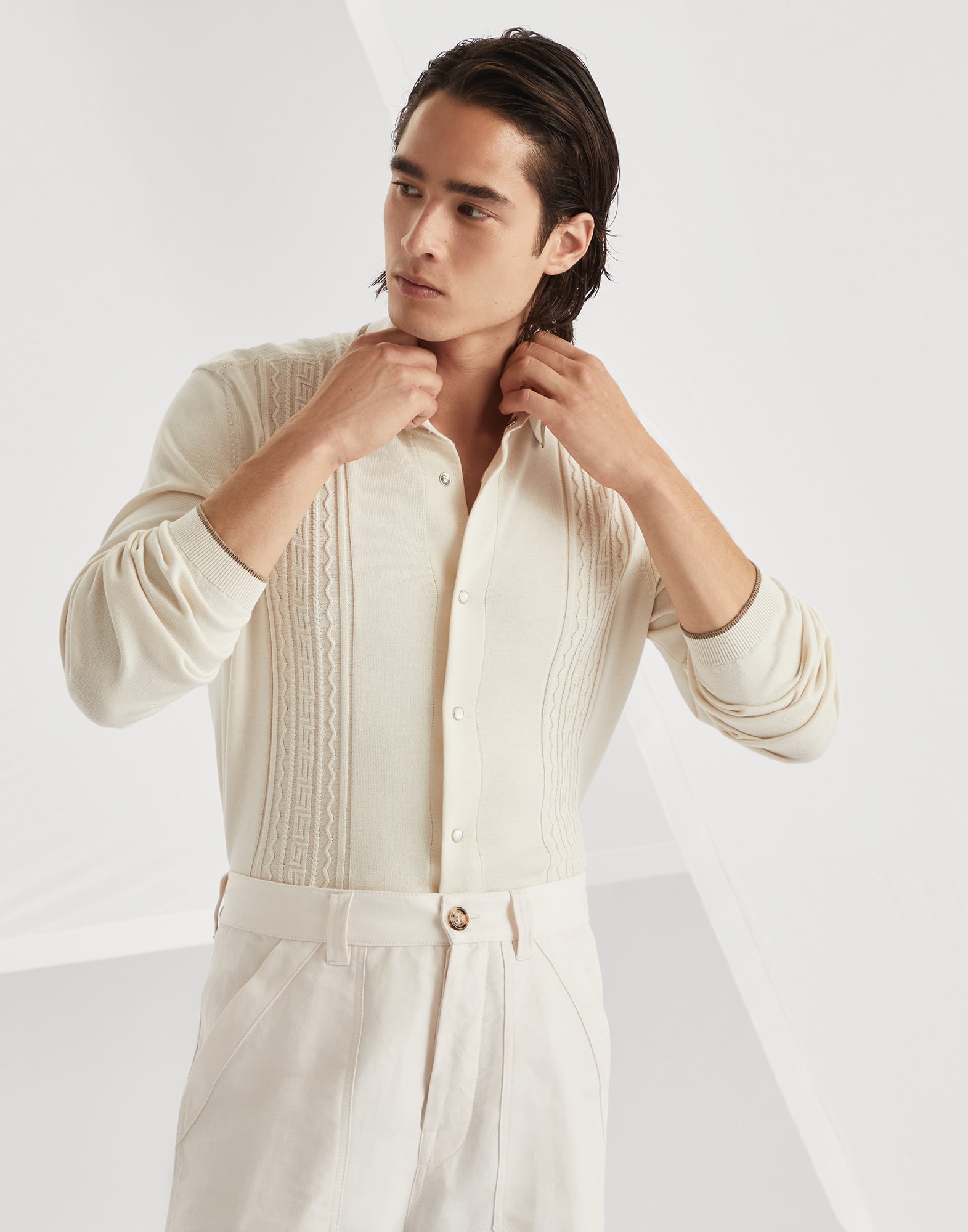 Cotton geometric jacquard knit shirt - 4