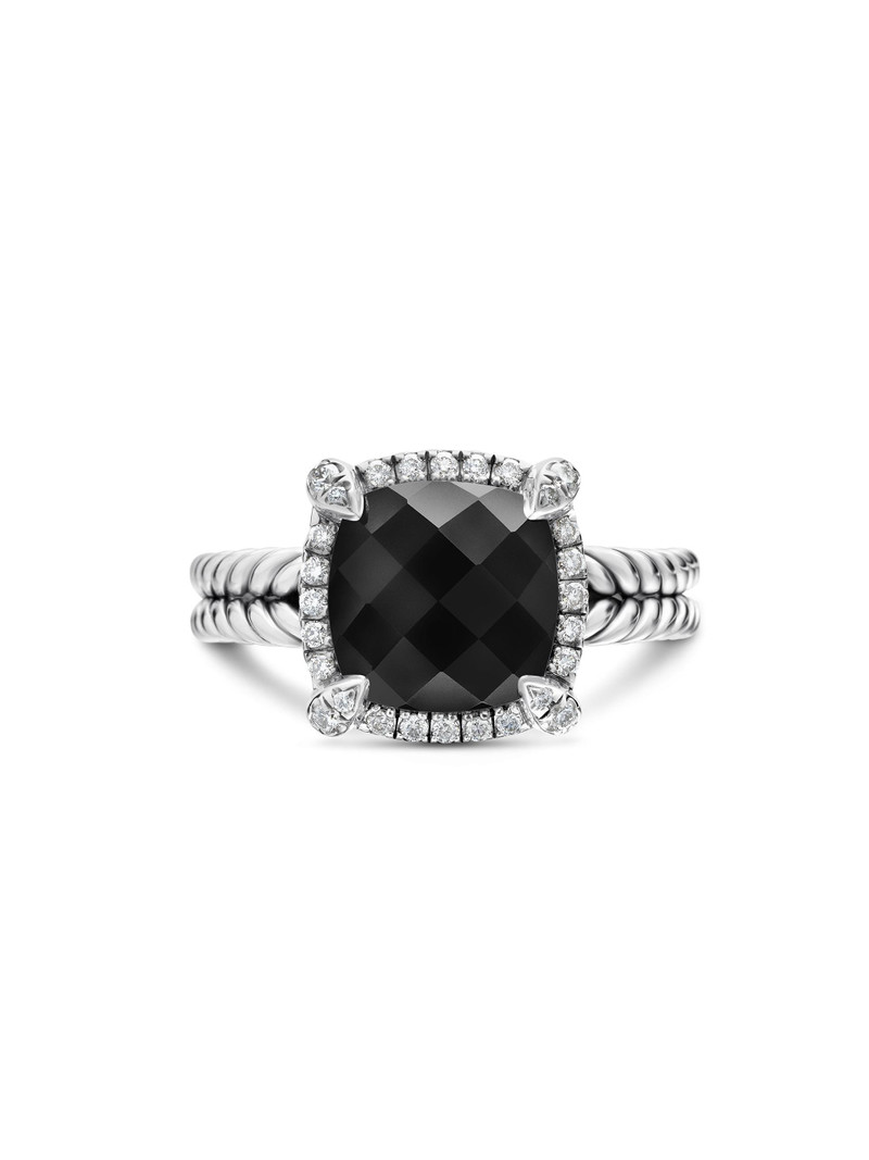 Women's Chatelaine Pavé Bezel Ring with Diamonds - Black Onyx 6