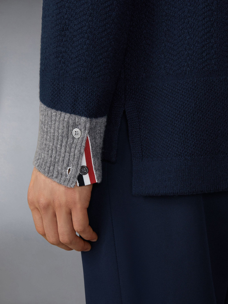 Merino 모직 4바 Textured 럭비 줄무늬 대원 목 Pullover 6