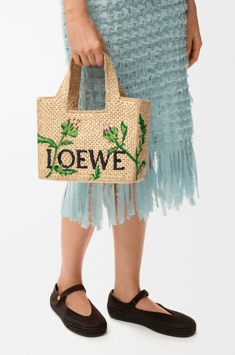 Loewe Small LOEWE Font tote in raffia outlook