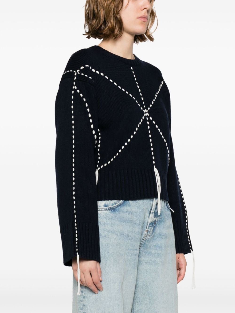 Sashiko-stitch wool-blend jumper - 3
