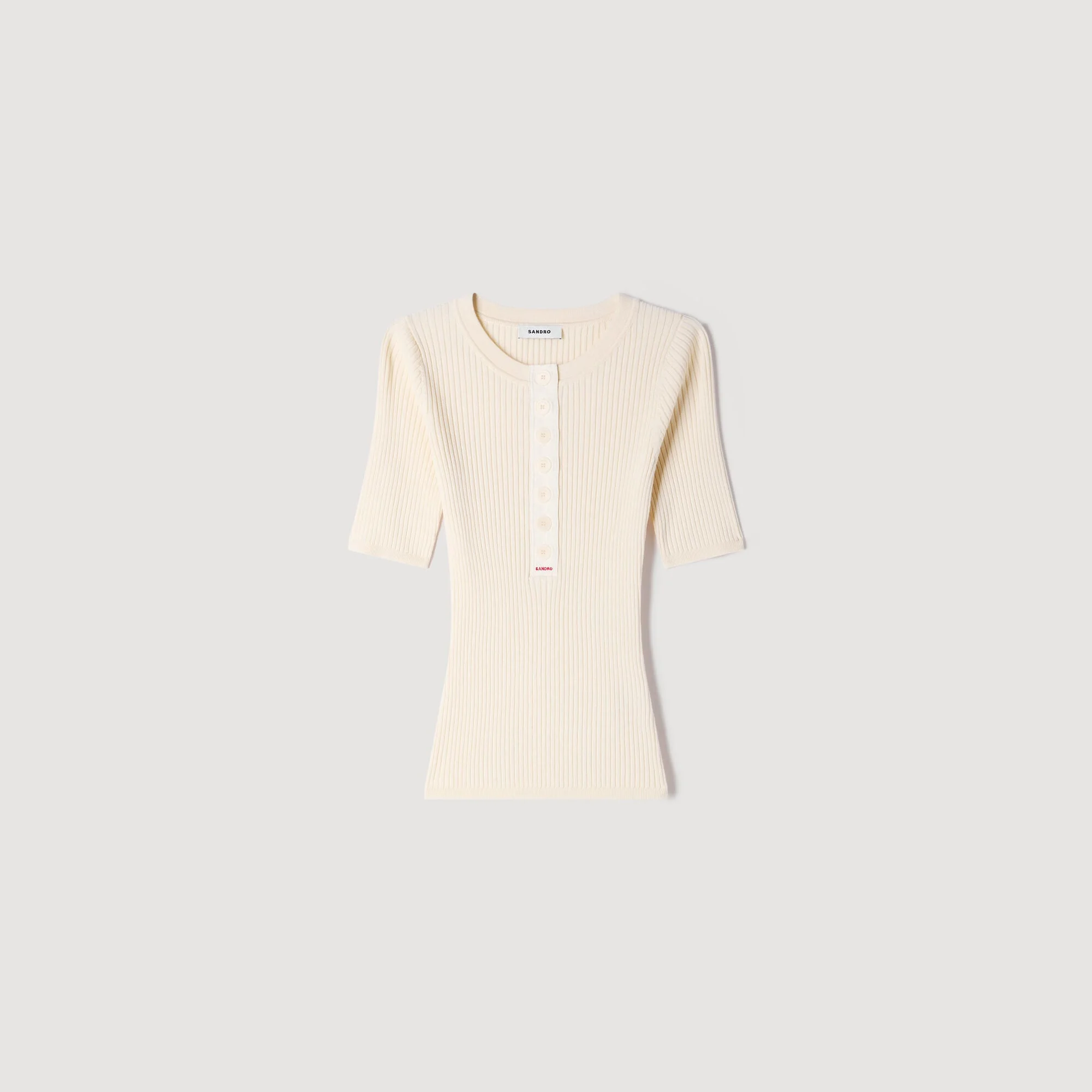 RIBBED BUTTON PLACKET KNIT TOP - 1