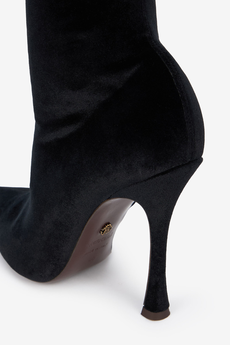 Black Satin Pointed-Toe Thigh High Boots 5