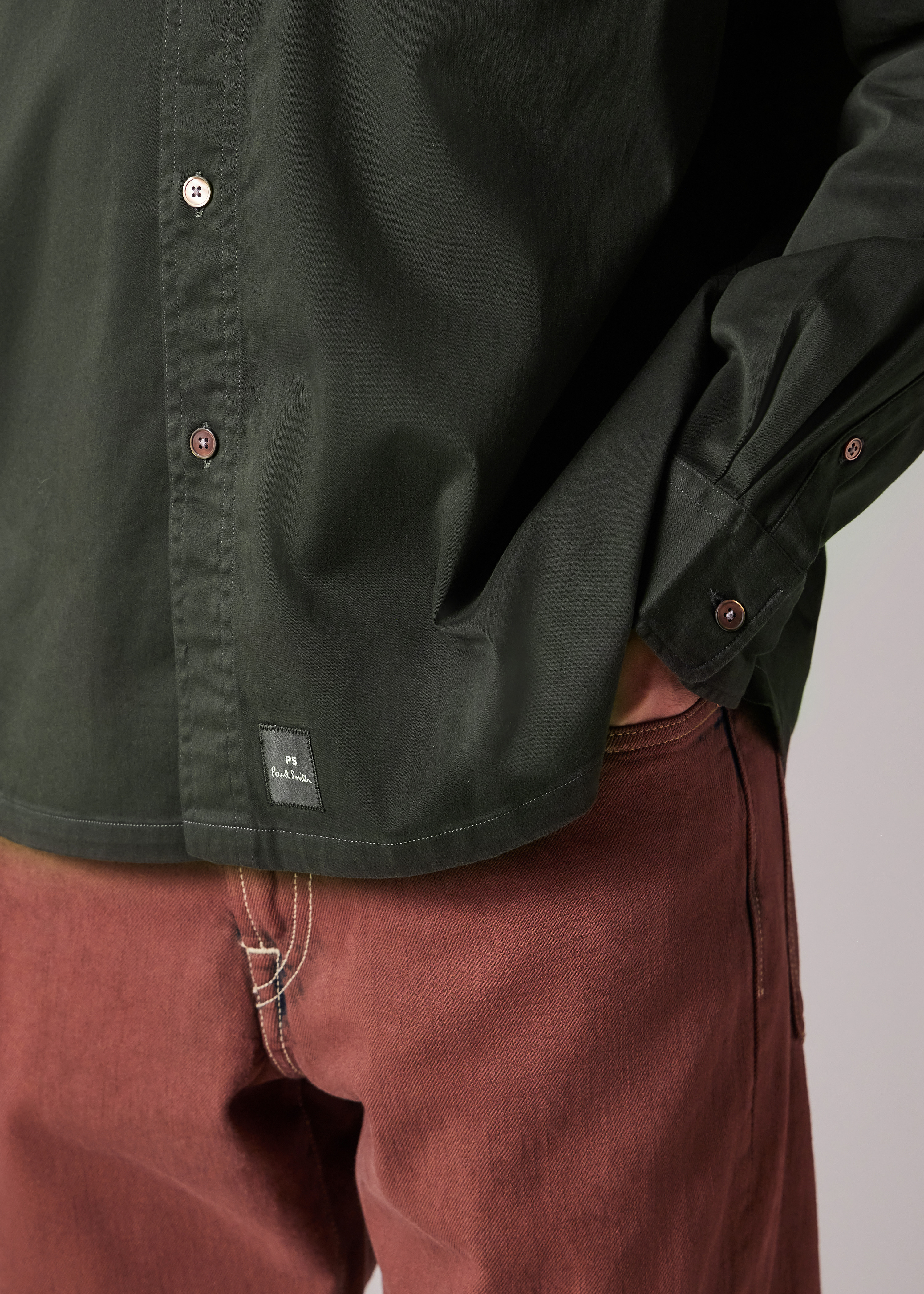 Dark Green Casual-Fit Garment-Dyed Sateen Shirt - 4
