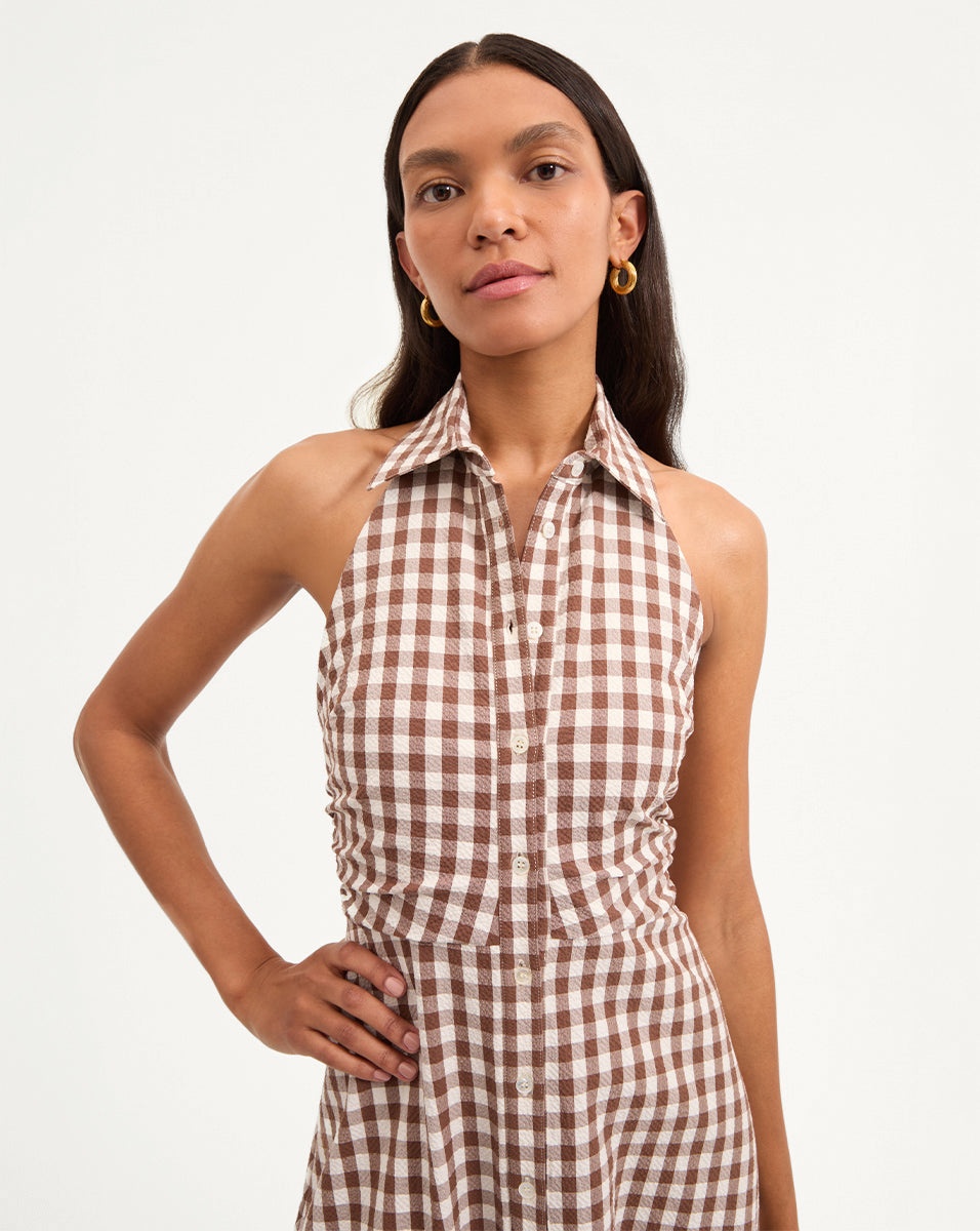 MACKEY GINGHAM SEERSUCKER HALTER DRESS - 3