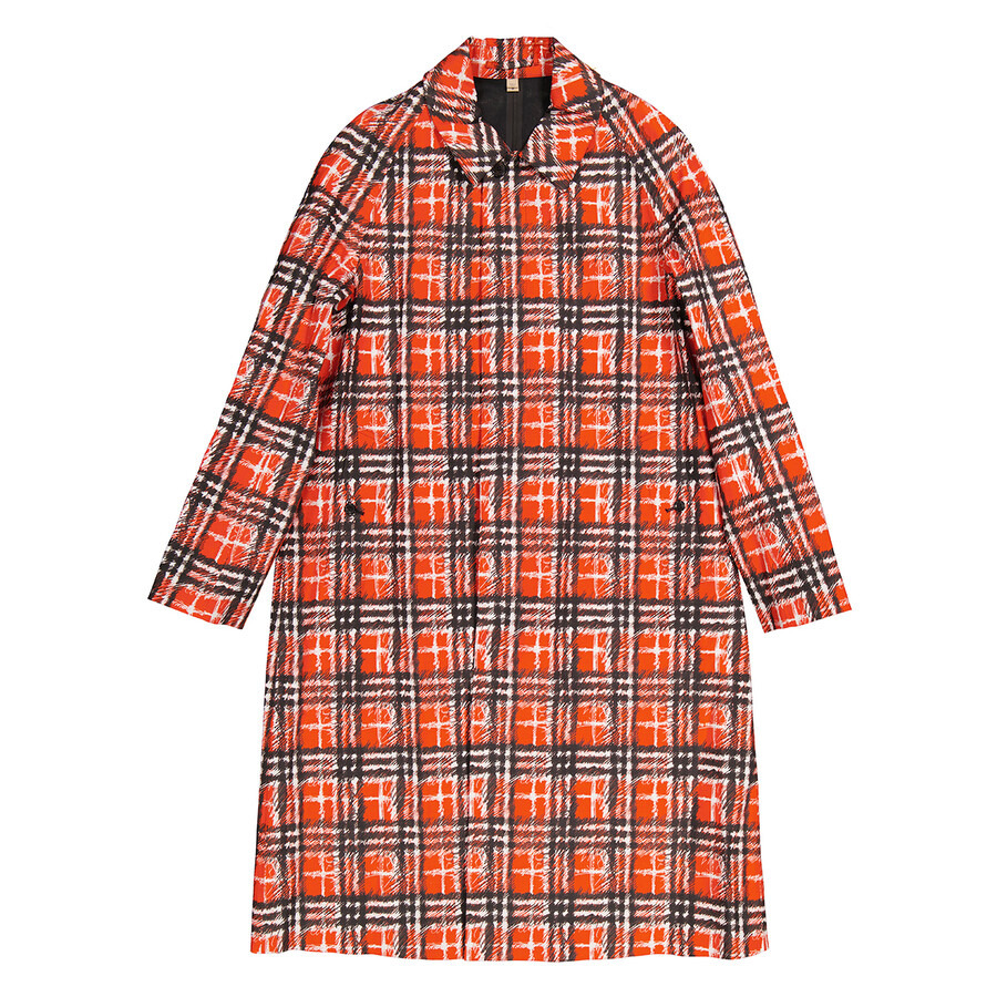 Burberry Scribble Check Cotton Car Coat In Bright Military Red - 1