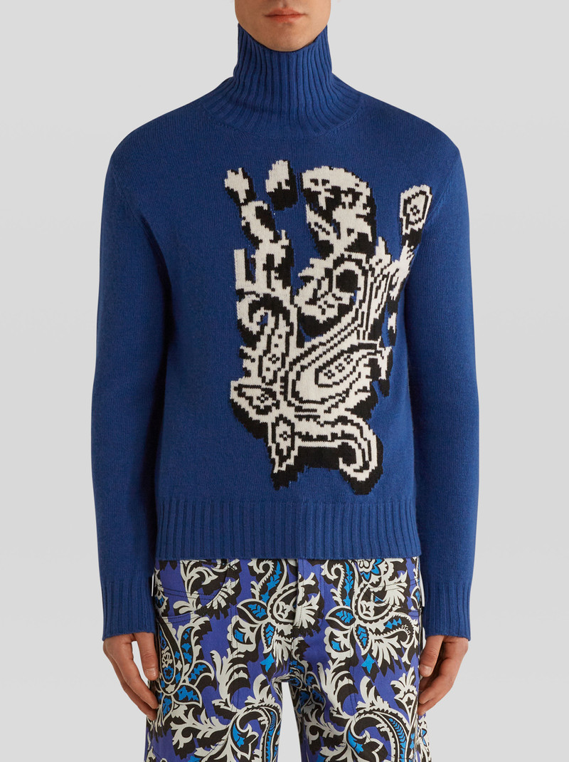 POLO NECK JACQUARD INTARSIA SWEATER 2