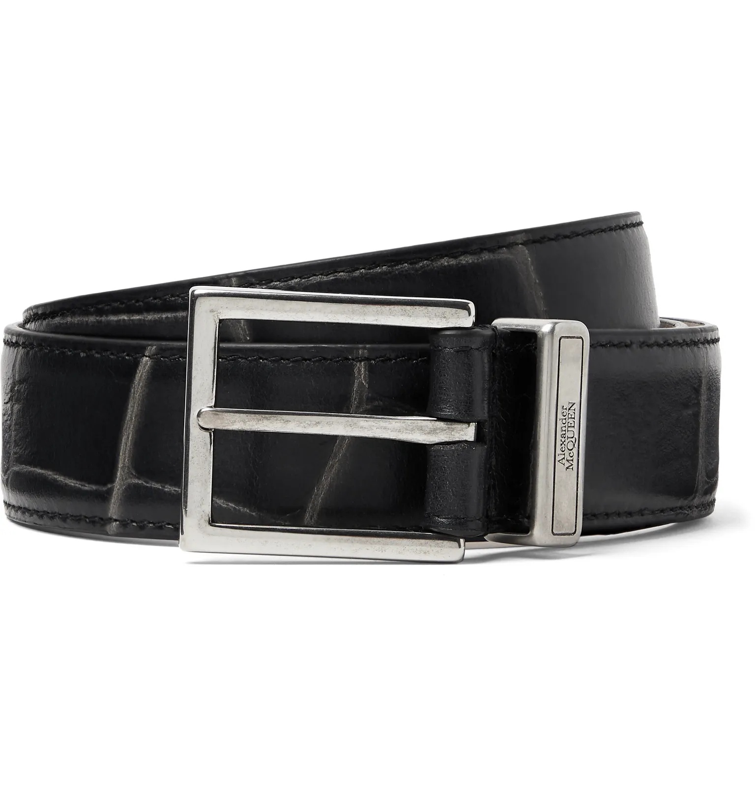 3cm Croc-Effect Leather Belt - 1