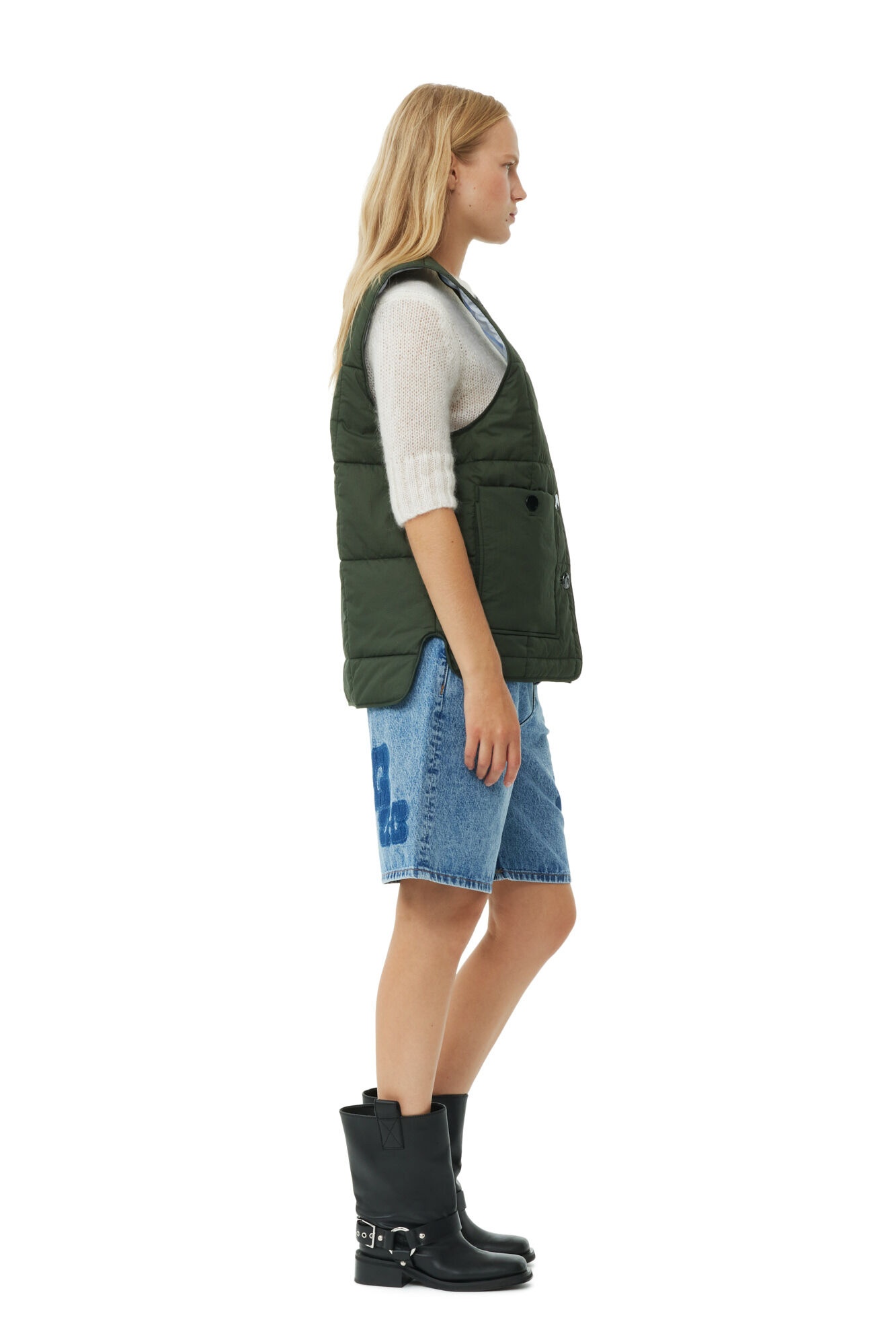 GREEN QUILT BOXY VEST - 4