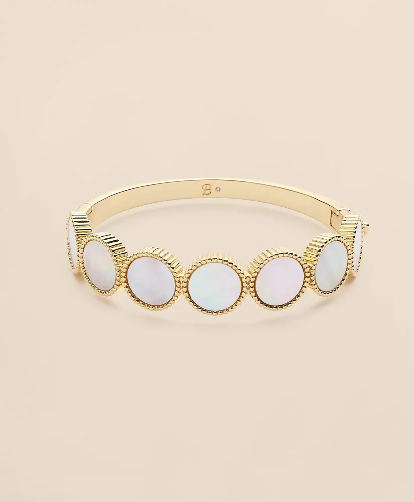 Gold-Tone Mother-Of-Pearl Bangle Bracelet - 1