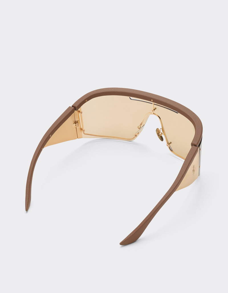 Limited Edition Ferrari metal and leather sunglasses with gold mirroredlens 6