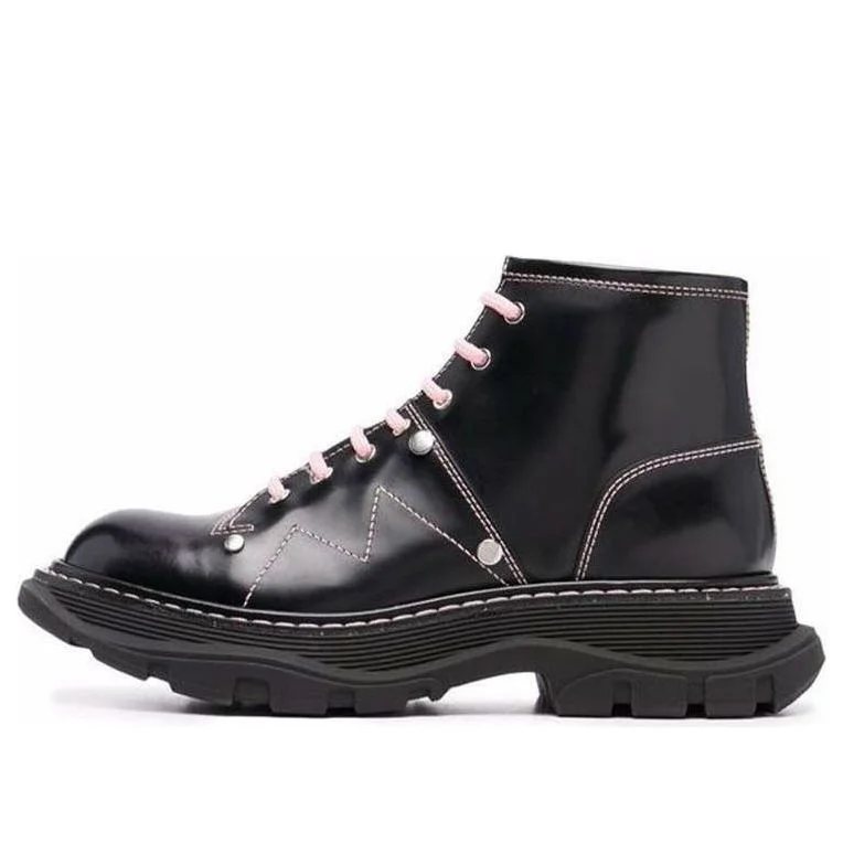 (WMNS) Alexander McQueen Contrast Stitch Tread Lace Up Boots 'Black Pink' 595469WHZ881336 - 1