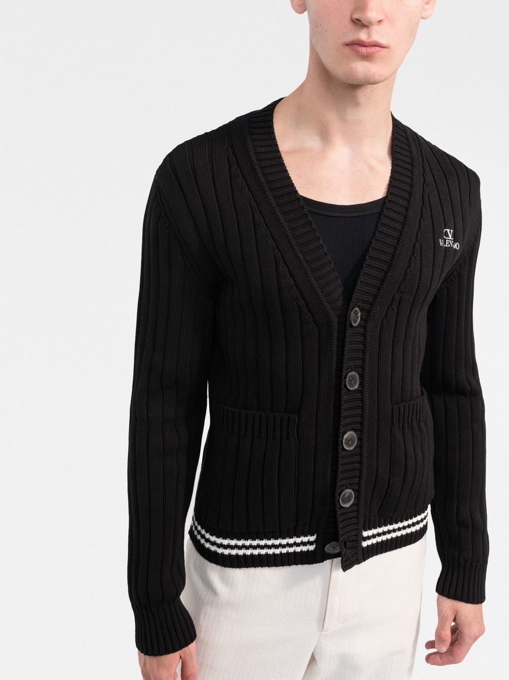 ribbed-knit V-neck cardigan - 3