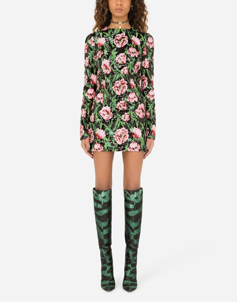 Short dress with sequined tulip embellishment 2