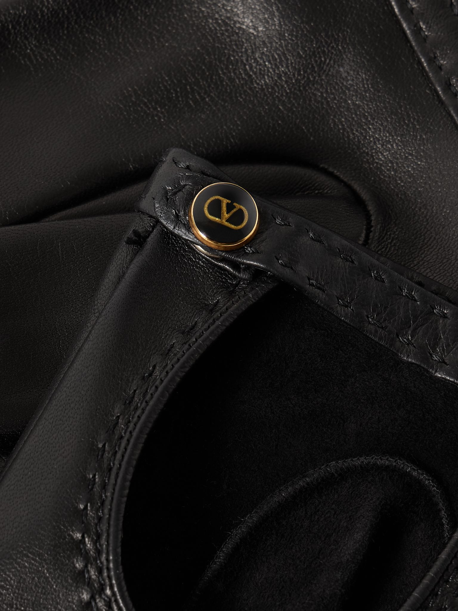 VLogo leather gloves Black - 3