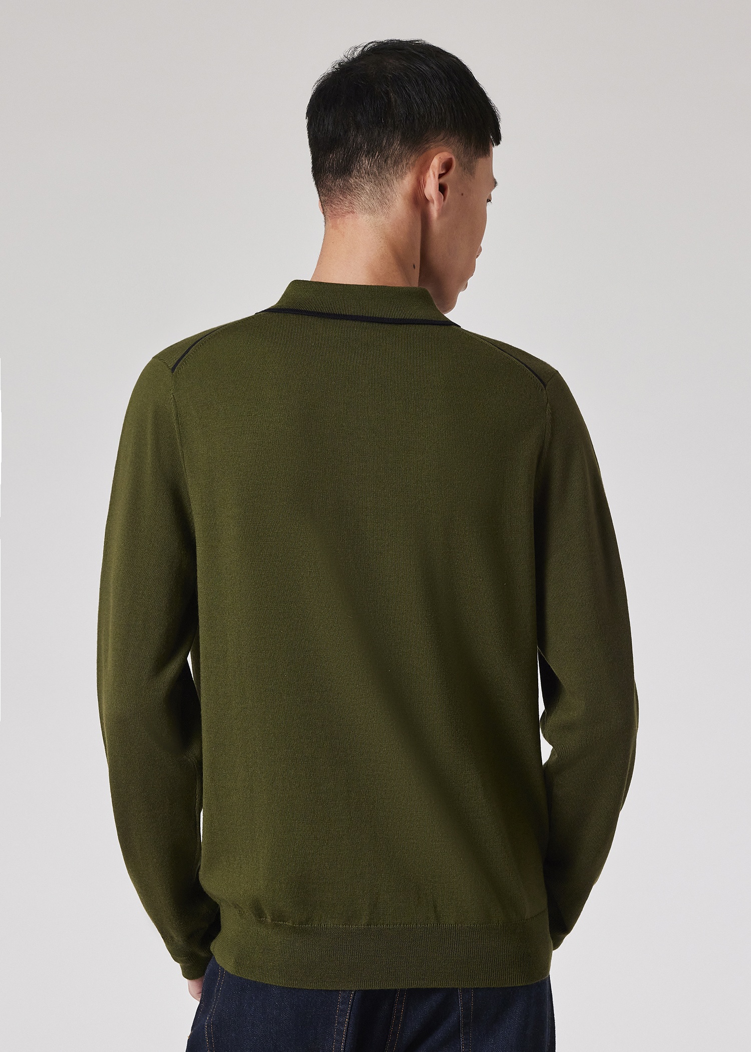 Khaki Merino Wool Polo Sweater - 4