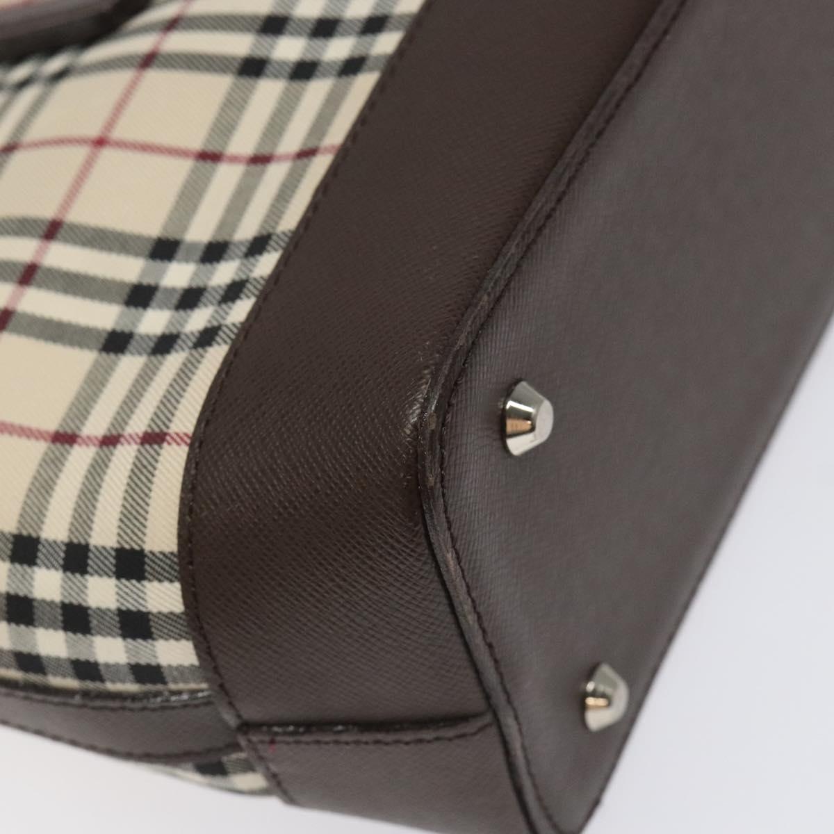 Burberry Nova Check Hand Bag Canvas Leather Beige Brown Silver - 13