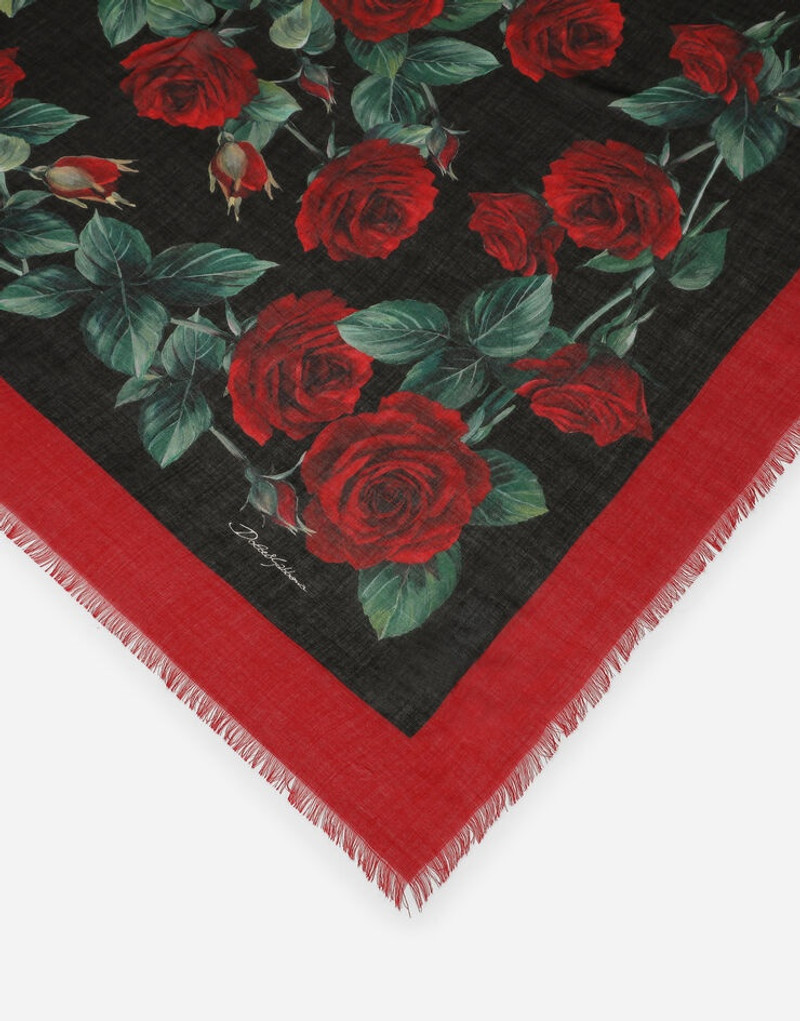 Rose-print silk and cashmere scarf (140 x 140) 3