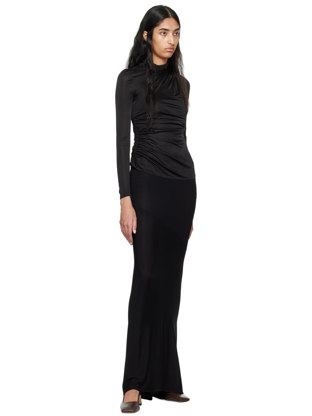 Black Ruched Long Sleeve Turtleneck - 4