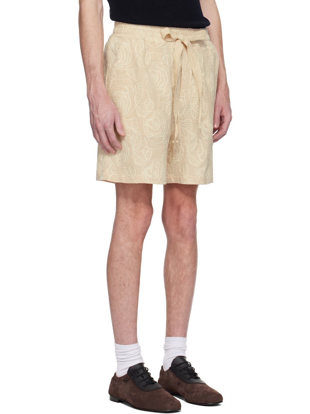 Beige Enzo Embroidered Shorts - 2