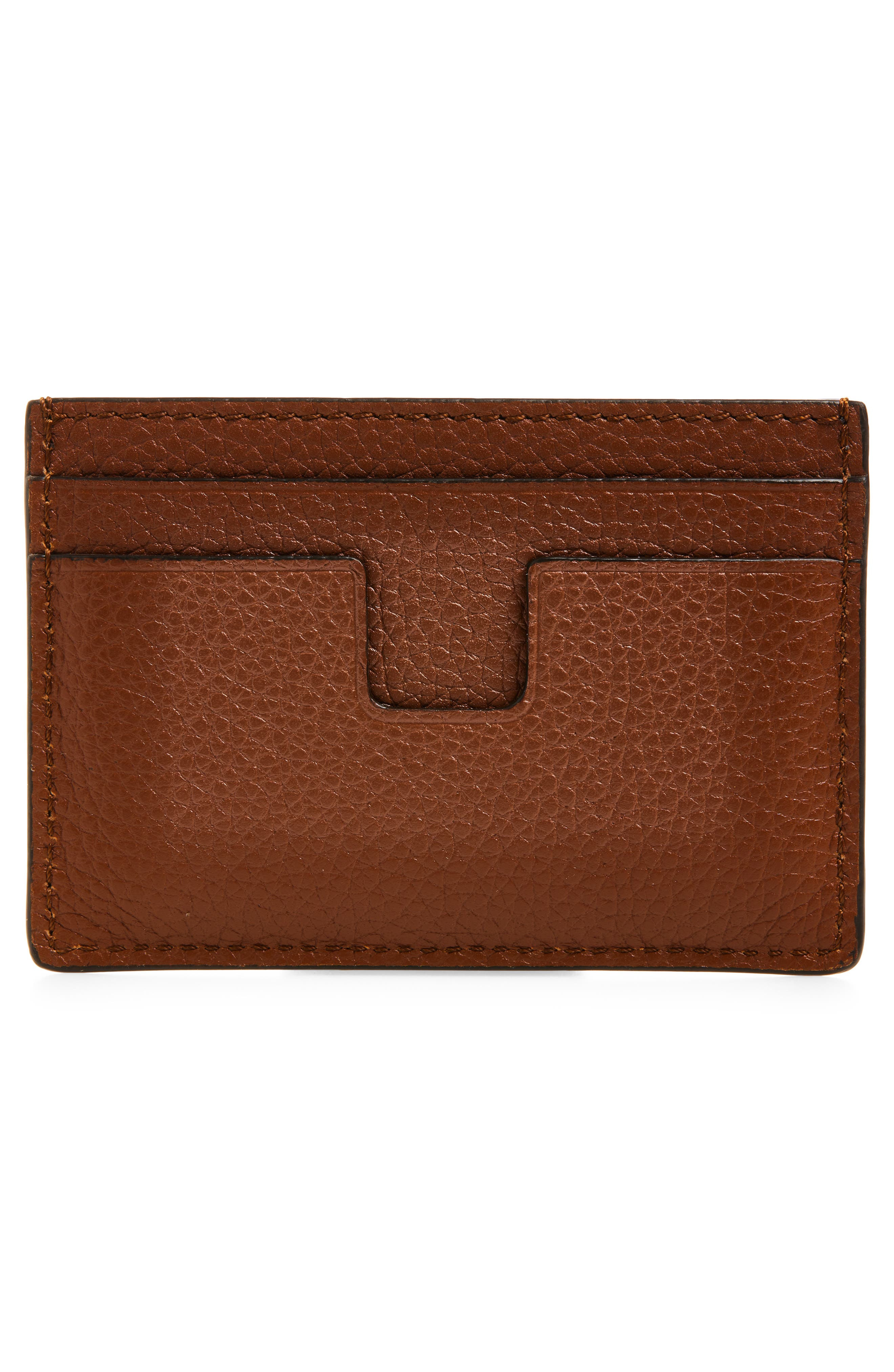 TOM FORD T-Line Soft Grain Leather Card Holder in 1B108 Midbrown at Nordstrom - 3