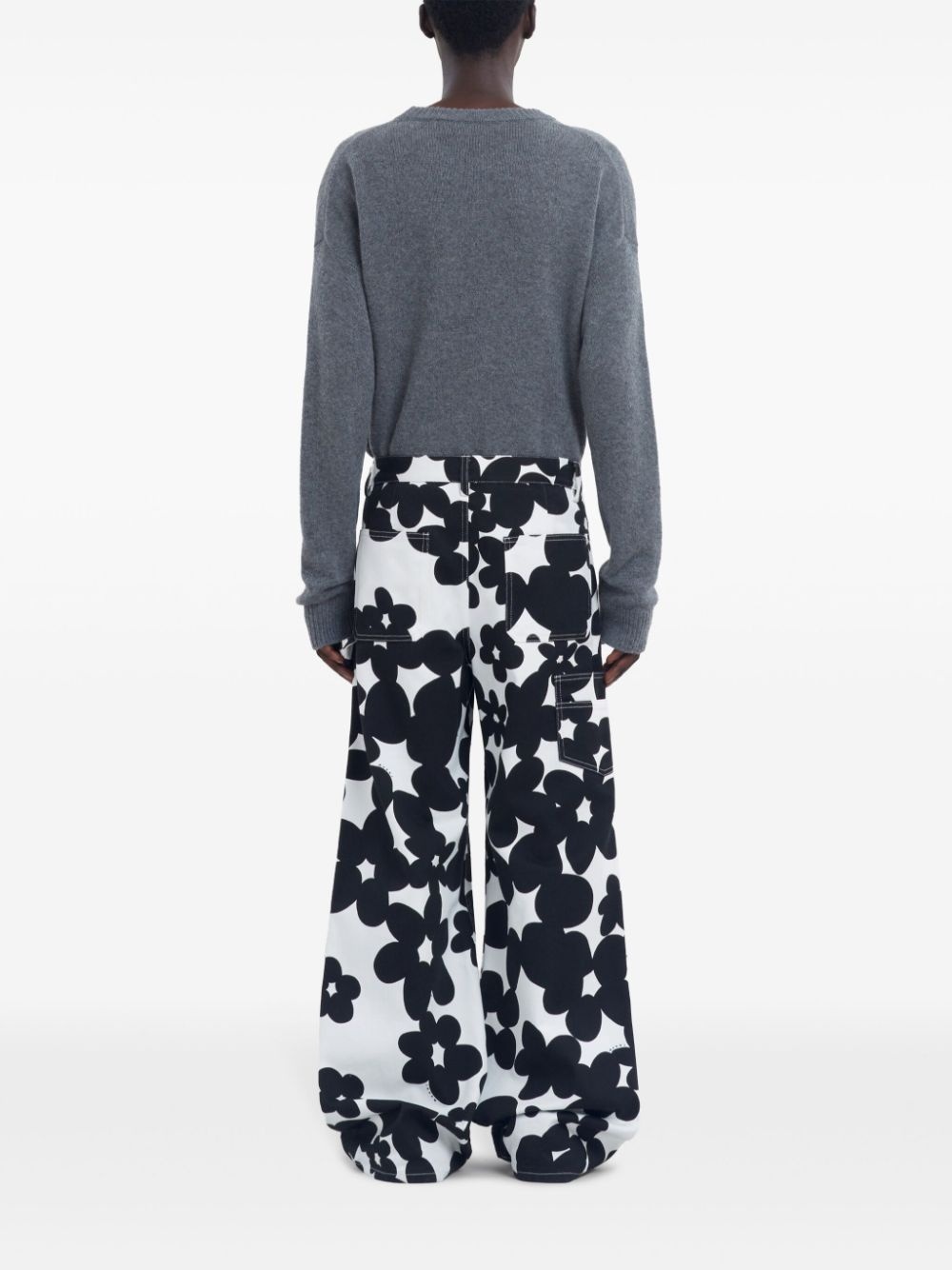floral-print gabardine trousers - 4