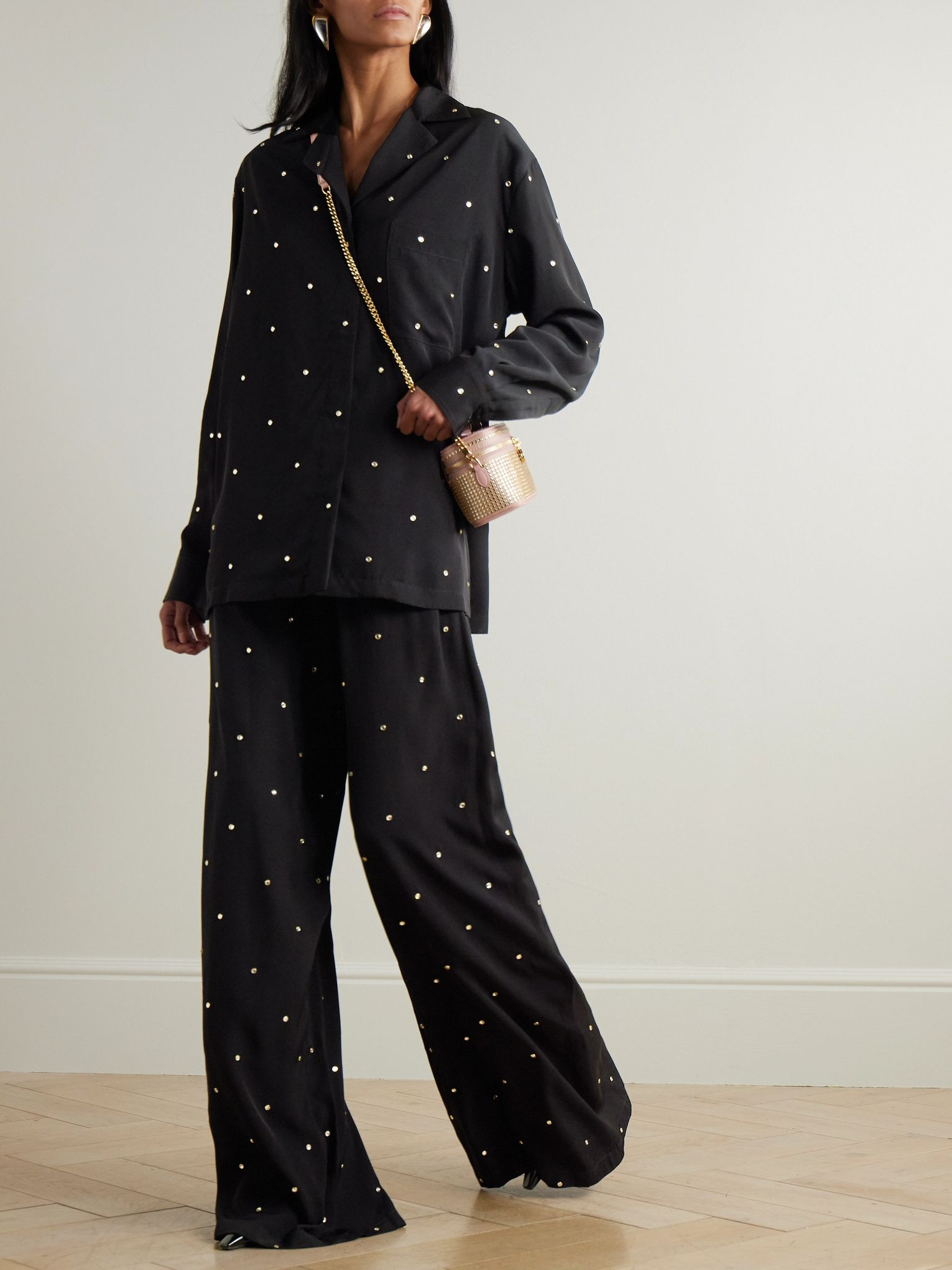 Crystal-embellished crepe wide-leg pants Black - 2
