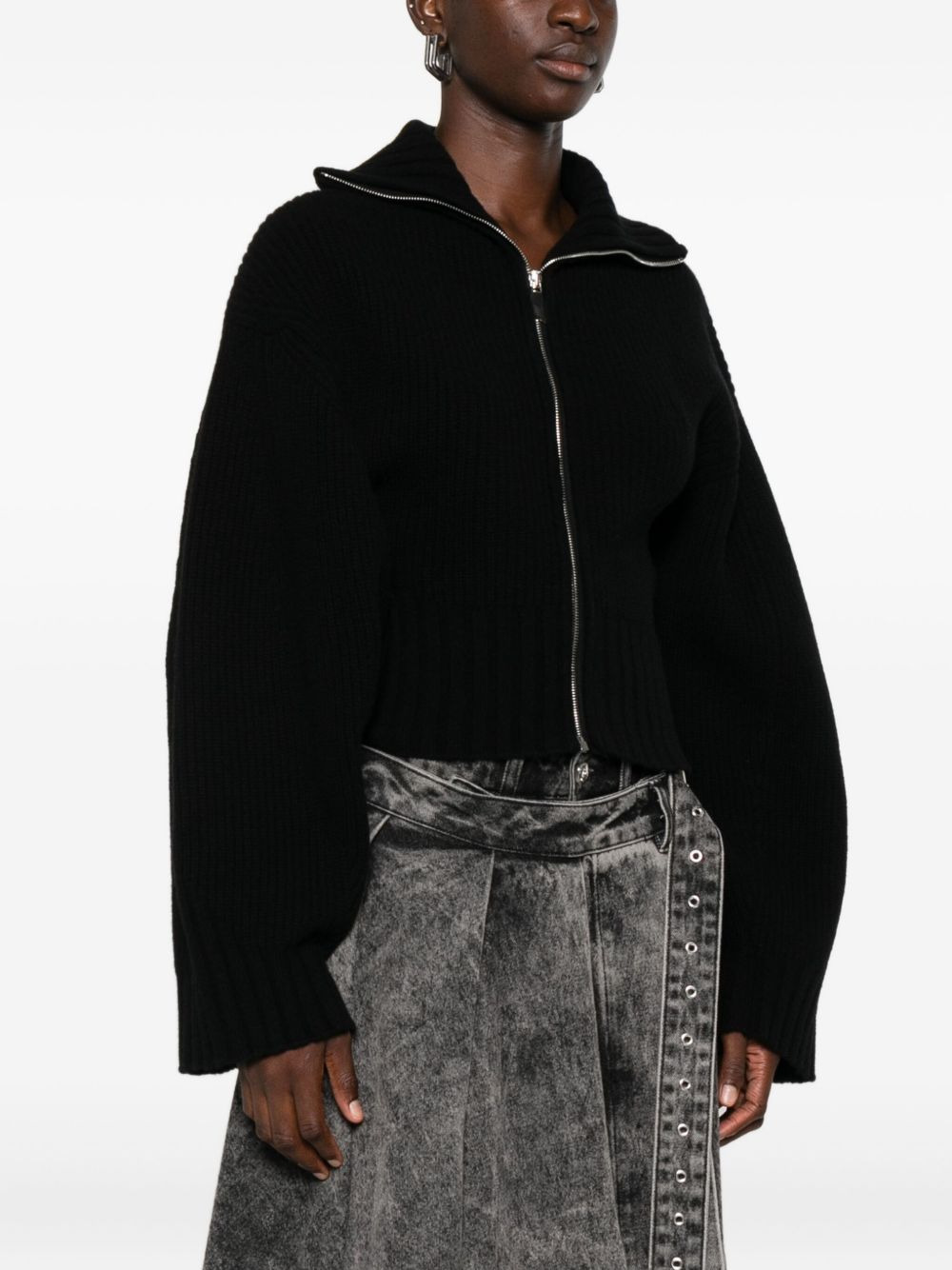 zip-front ribbed-knit cardigan - 3