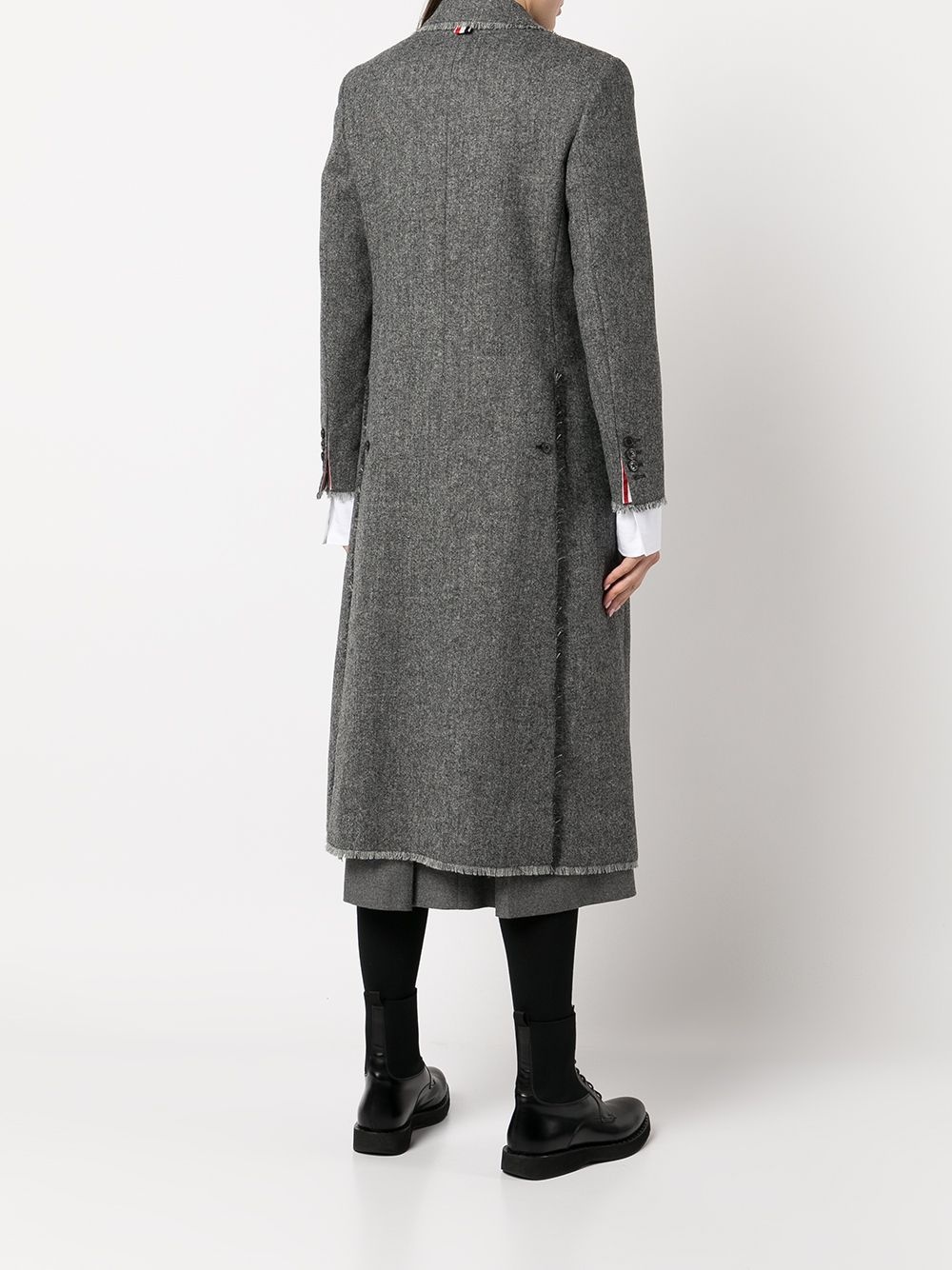frayed trim single-breasted coat - 4
