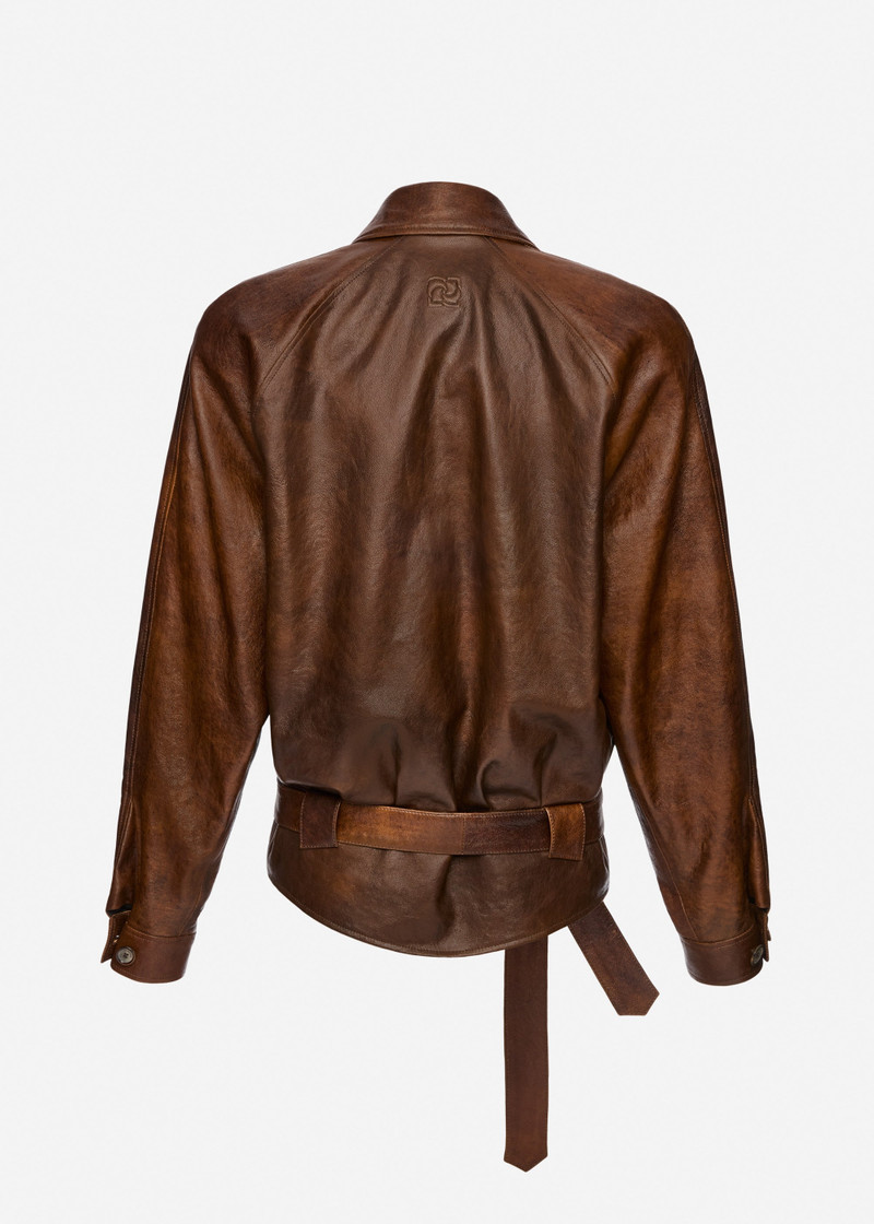 Belted leather jacket in vintage brown 2