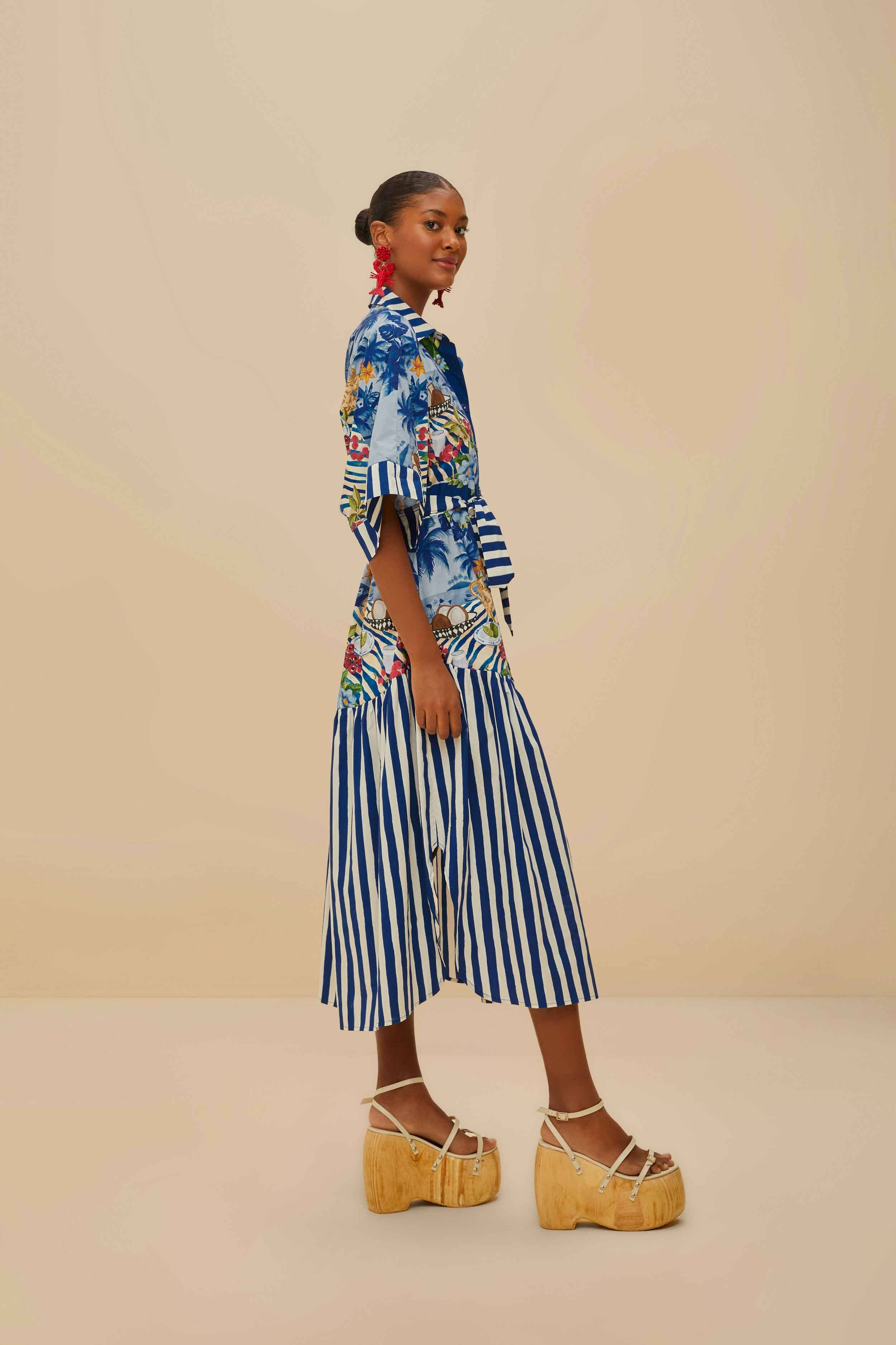 Blue Fresh Table Scarf Organic Cotton Midi Dress - 3