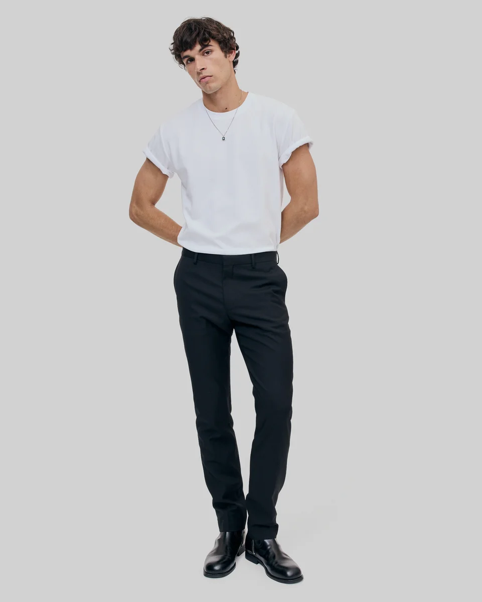 BLACK SLIM-FIT WOOL SUIT PANTS - 1
