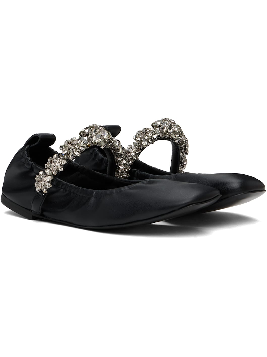 Black Elsa Crystal Flowers Ballerina Flats - 4