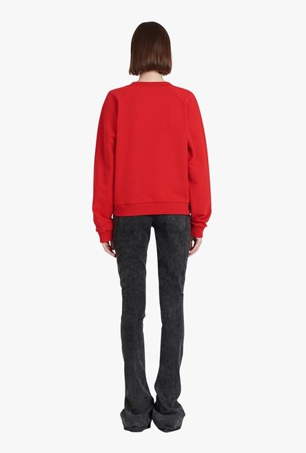 Red eco-designed cotton sweatshirt with white Balmain logo print - 3