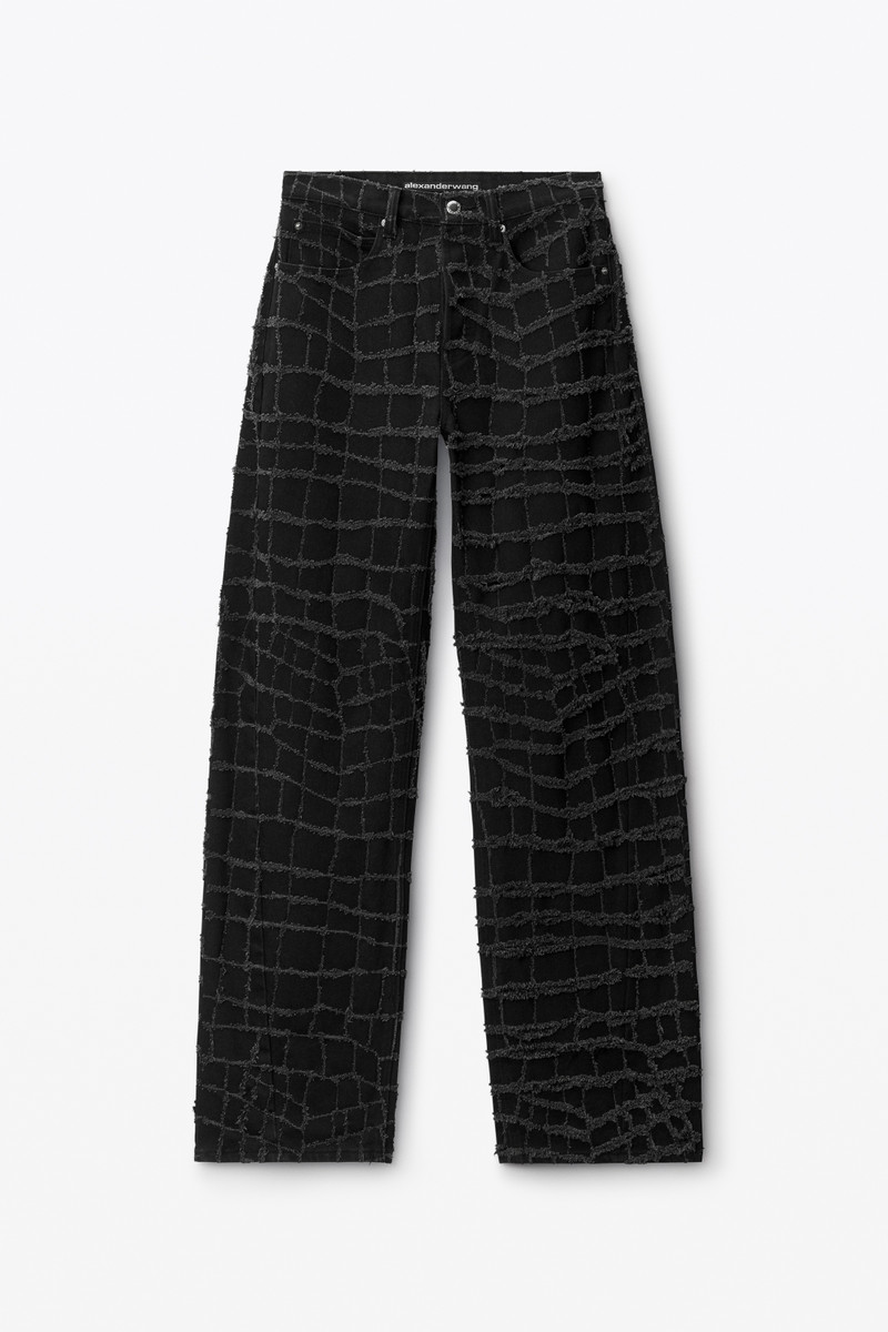 laser-distressed denim jeans 1