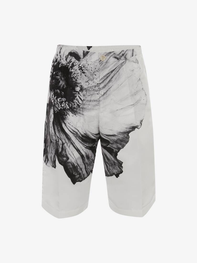 Flower Print Polyfaille Shorts in White/black - 1