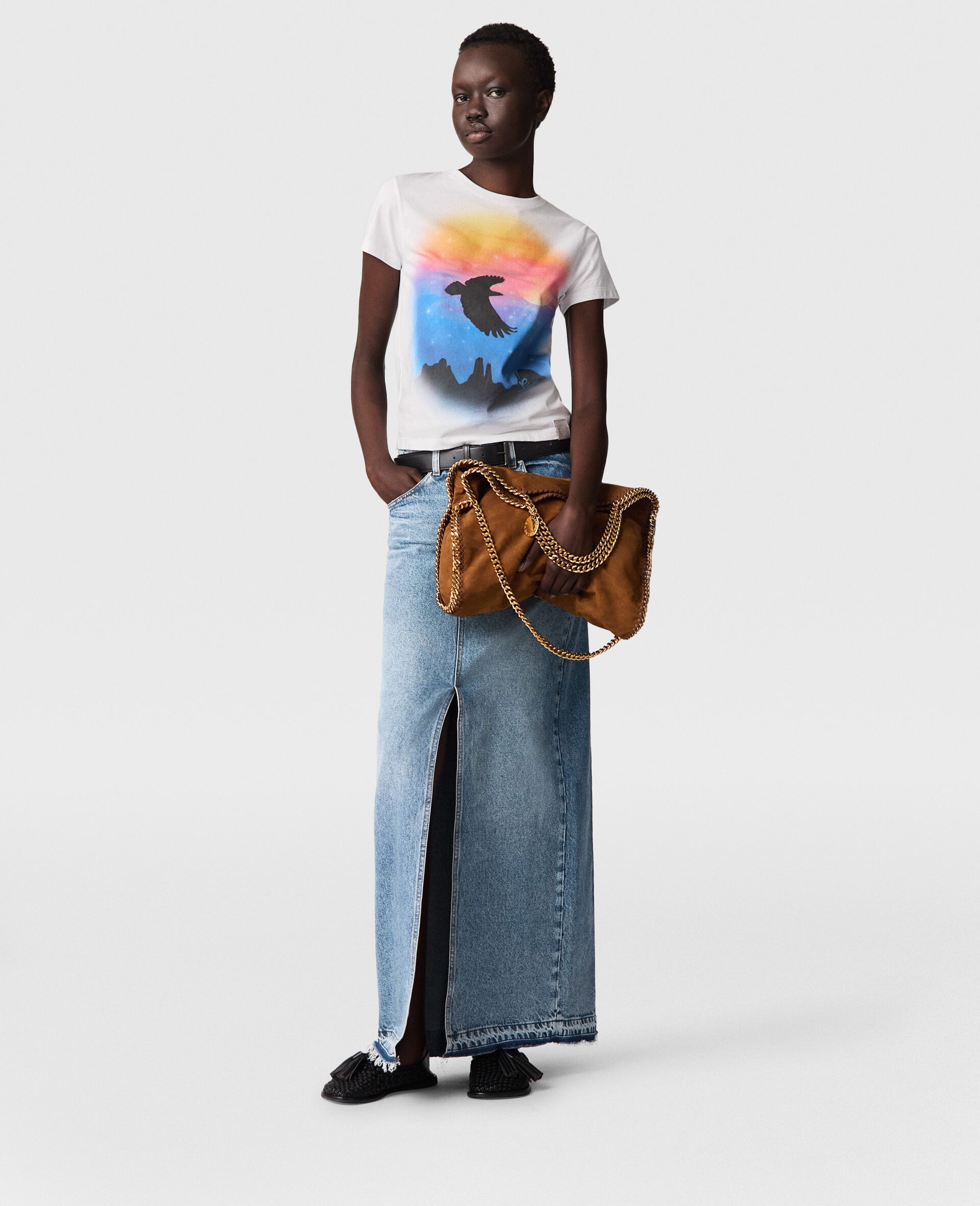 Vintage Wash Front Split Denim Skirt - 2